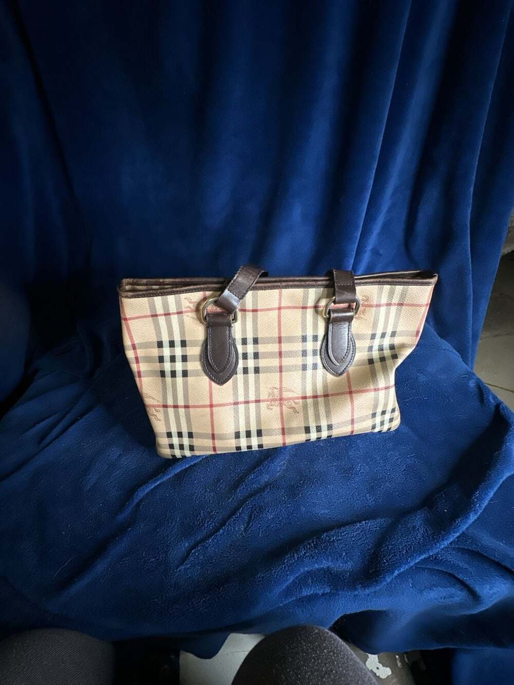 Burberry Haymarket Check PVC and Leather Tote Bag